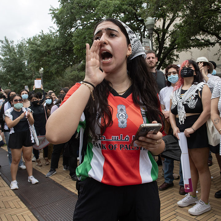 UT campus pro-Palestine protest calling for an end to Israel’s war in Gaza and for the university to divest from investments tied to the conflict