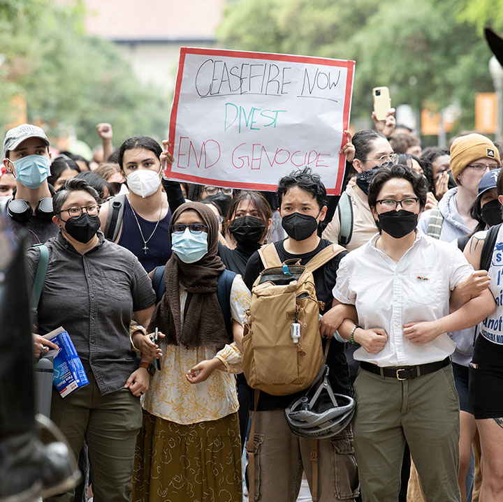UT campus pro-Palestine protest calling for an end to Israel’s war in Gaza and for the university to divest from investments tied to the conflict