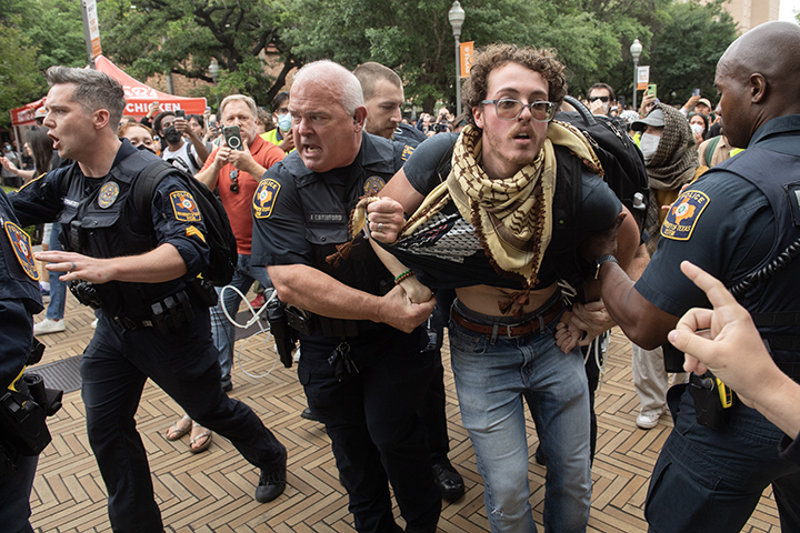 University of Texas police arrest an event organizer as pro-Palestine students protest the university’s investments