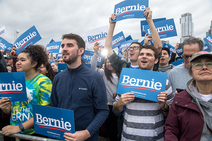 Supporters listen to Democratic presidential primary candidate Bernie Sanders speaks during a rally in Austin Texas