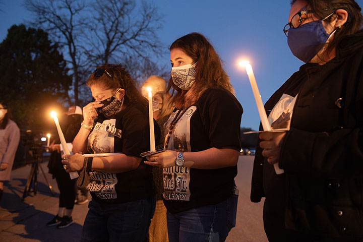 Alex Gonzales’s family holds a vigil for him at the site where a police officer fatally shot him during a traffic stop.