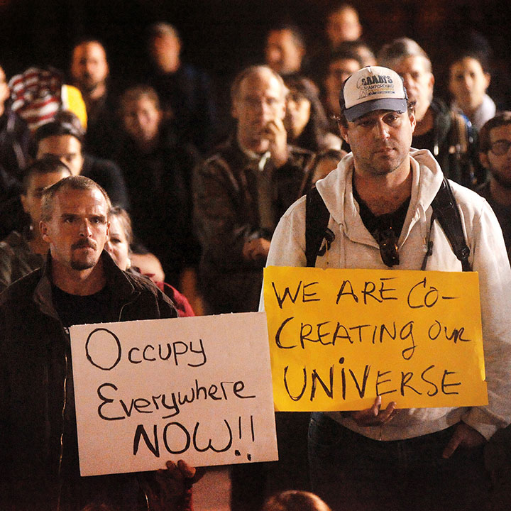 Occupy Austin gathers with local union members for a rally at the Texas State Capitol