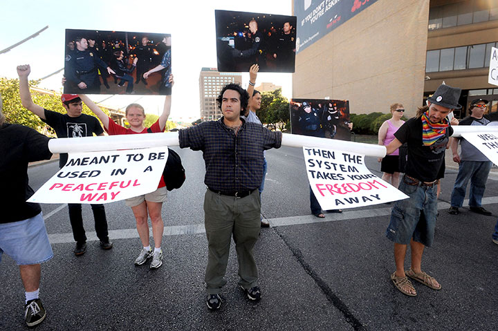 Occupy Austin protests the police infiltration and entrapment of seven participants who were arrested on felony charges